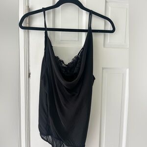 Black Lace Trim Cowl Neck Free People Bodysuit